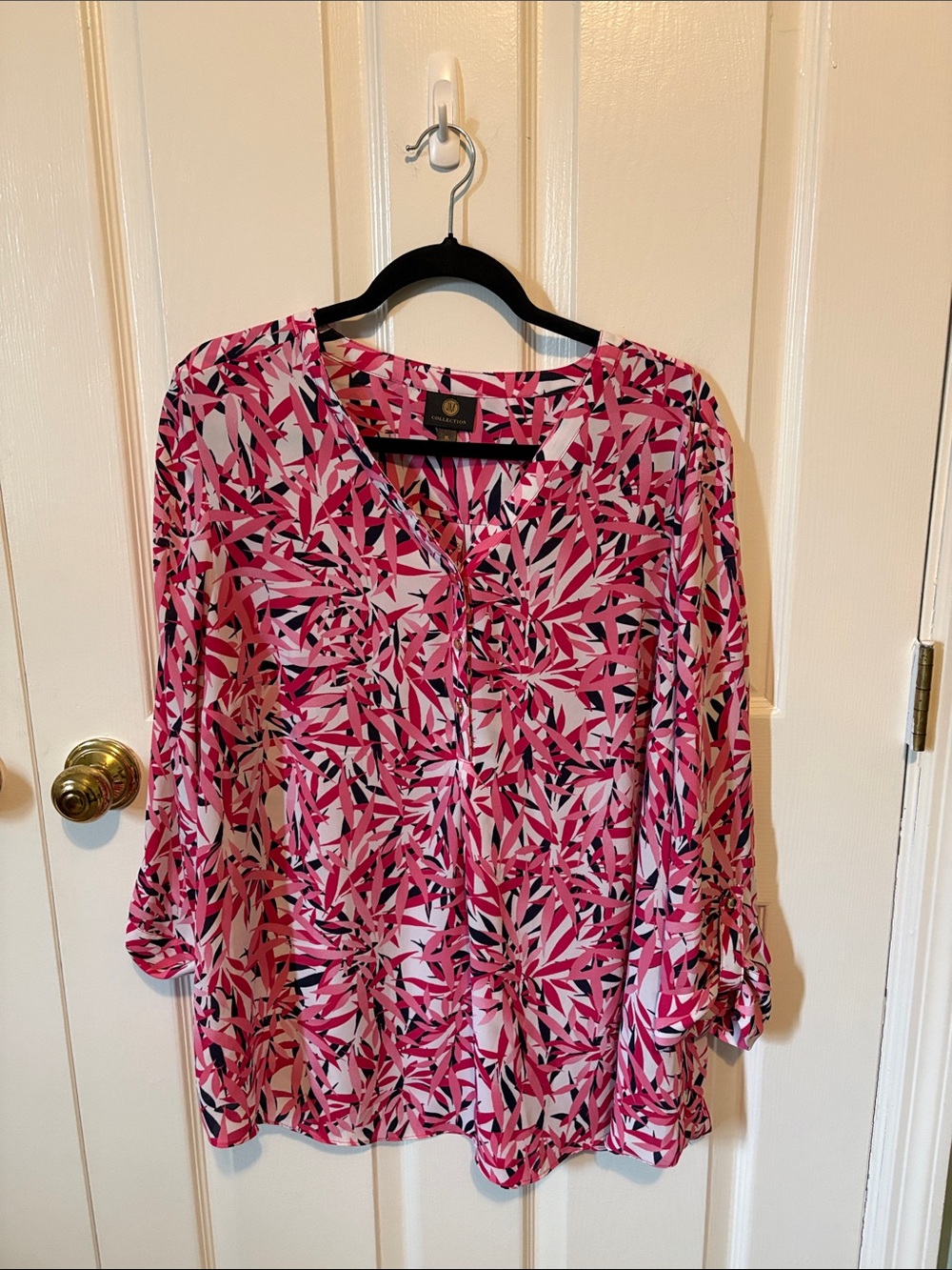JM Collection Pink Abstract Print V-Neck Button Blouse